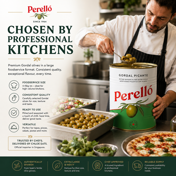 Perello Spanish Green Pitted Manzanilla Olives with Chilli 350g
